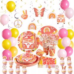  Boho Szivárvány Szülinapi Dekoráció Szett Lufik Tányérok Gyerekeknek