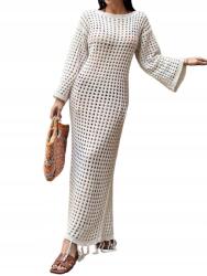 Shein Hosszú Áttört Ruha Harangos Ujjakkal Bézs 38 1KF