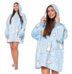  Pulóver Takaró Plédpulcsi 2in1 Oversize Kapucnis Vastag Sherpa Kék Macskák (KC00019-1)