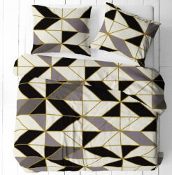  3 részes pamut ágynemű huzat szett - 140X200 cm / szürke - fekete - krém modern geometriai csillag mintás