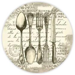  Nyomtatott fa tábla koszorú közép - Vintage evőeszköz 14, 8cm