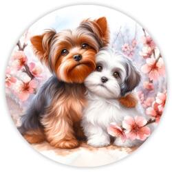  Nyomtatott fa tábla koszorú közép -Yorki kutyusok 11, 8cm