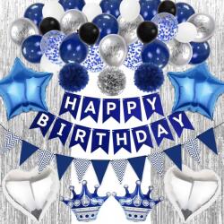 Szülinapi Dekoráció Szett Kék-Ezüst Party Szett