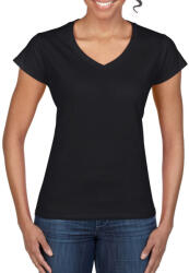 Gildan Softstyle V-nyakú testhez álló rövid ujjú női póló, Gildan GIL64V00, Black-XL (giL64V00bl-xl)
