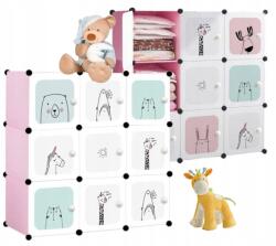 Oskar Moduláris szekrény Gyerek könyvespolc 9 polcos Ruhaszekrény Játékok Rózsaszín (5903332074914)