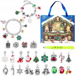 ZURYSYR Adventi Naptár Karkötő Készítő Szett Karácsonyi Charmok 24 Db-os