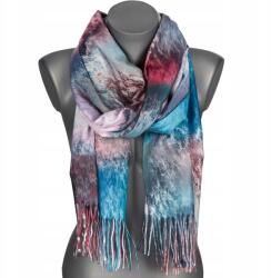 Versoli Nagy női sál meleg absztrakt ecset mintás rojtos türkiz (RC-29-5)