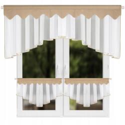  Konyhai függöny voile függöny karnisra, fehér-bézs, íves, 80x200 cm (616-25A)