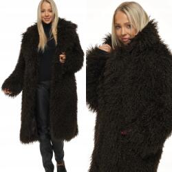 DEMUR Női Téli Kabát Szőrme meleg vastag szőrme láma barna csokoládé (długie płaszcze damskie na zimę zimowe)