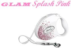 flexi Swarovski GLAM Splash Pink S - Модерен автоматичен повод за кучета, 3 метра лента, до 12 кг - цвят бял