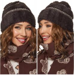 DEMUR Női Sapka téli meleg puha vastag beanie szőrme ala alpaka barna (czapki damskie zimowe z dzianiny dzianinowe)