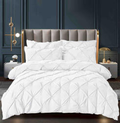 Jojo Home Lenjerie pat dublu cu pliuri, cearceaf cu elastic, bumbac finet, 6 piese, alba-A770 (A770) Lenjerie de pat