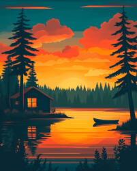 Alkotásutca Erdei kabin - Számfestő készlet kereten 40x50