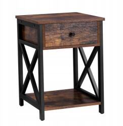Yaheetech Éjjeliszekrény fiókkal Oldalsó kiegészítő asztal Vintage Rusztikus barna (592185RUSBR)
