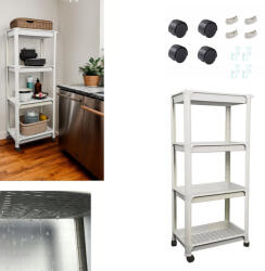 Hooha Multifunkciós kocsi, 4 szintes, akasztókkal és kerekekkel, fehér könyvespolcos szekrény (ZWJMG-4-W-HB3)
