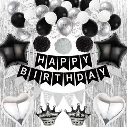  Szülinapi Dekoráció Szett Fekete-Ezüst Party Szett