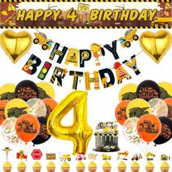  Szülinapi Dekoráció Szett Kotrógéppel Lufik Építőjáték 4 Fiú Születésnap