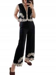 Shein Női Boho Szett Fekete Felső És Nadrág Virágmintás Xs 1DL