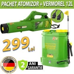 PartnerPro Pachet Pompă de Stropit cu Acumulator 12L, 12V 8Ah + Atomizor Portabil (15340+13795) Pulverizator