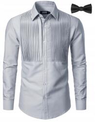 Jogal Férfi hosszú ujjú szmoking ing elegáns pliszírozott szürke M (B0D298C4H8)
