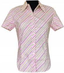  Női Blúz Rövid Ujjú Ing Bézs Rózsaszín Vonalak L 40 MODELL: 127D