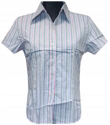  Női Blúz Rövid Ujjú Ing Kék Rózsaszín Vonalak M 38 MODELL: 127O