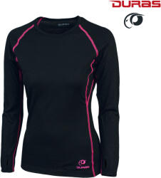 DURAS ROMANA / Női 100% merinógyapjúból készült hosszú ujjú póló - fekete/rózsaszín varrás M (170362)