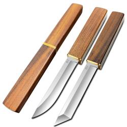 Depox Két darabos japán fix pengéjű késkészlet, fa nyél, 24 cm, kemping- és vadászkés (A142-1)