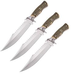 Depox Három darabos vadászkés szett, fogazott acélpengével, DEPOX®, 30 cm, tokkal együtt (0122)