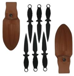 Depox Hat dobókés készlet, Black Fury, Depox, 16, 5 cm, rozsdamentes acél, bőrhüvely mellékelve (F108x2)