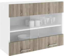 haaus Corp superior bucătărie cu ușă de sticlă 80 cm, 2 uși, alb/stejar Sonoma (917463)