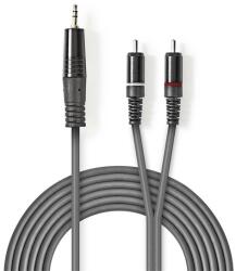 Nedis COTH22200GY15 félprofi audio kábel, 3, 5mm sztero jack dugó - 2 x RCA dugó, 1.5m, rugalmas