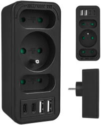 Maclean Prelungitor Priză de curent x3 + 4xUSB Maclean, splitter cu 3 prize, 2xUSB A, 2xUSB C PD 20W, 1x16A + 2x6A, MCE248 F/B (MCE248) - vexio