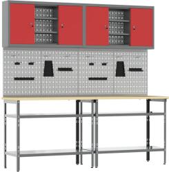 vidaXL Munkapad készlet polcokkal tárolóval 8 pcs Piros Porszórt acél (3321503)