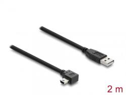 Delock Cablu USB-A 2.0 la mini USB drept/unghi 90 grade T-T 2m Negru, Delock 81652 (81652)
