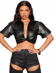 Shein Xs Öko Bőr Ing Mély Nyakkivágással