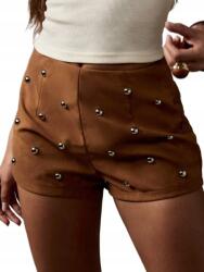 Shein Xs Magas Derekú Barna Velúr Szegecses Rövidnadrág