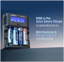 XTAR L4 Pro 1, 2V Ni-Mh és 1, 5V Li-ion elem töltő (Xtar-L4-Pro) - akkuforras