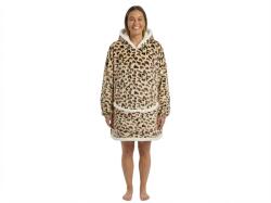  Patura cu maneci si gluga, imitatie de miel LEOPARD, crem Patura