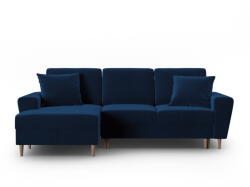 Cosmopolitan Design Kék bársony kinyitható tárolóhelyes sarokkanapé (bal oldali-heverő résszel) Kyoto - Cosmopolitan Design