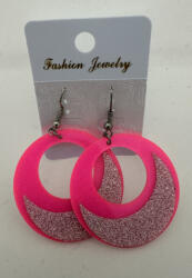  Pink Orbit fülbevaló - rózsaszín karika ezüst csillámos betéttel (retrofuli5)
