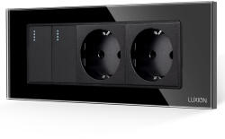 Luxion Intrerupator Dublu + 2 Prize cu Rama din Sticla LUXION, Standard Italian, 6M SmartElectro IntelligentHouse (LXI-2008/2045GF-B)