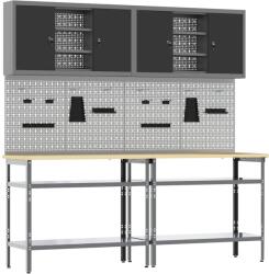 vidaXL Munkapad készlet polcokkal tárolóval 8 pcs Szürke Porszórt acél (3321502)