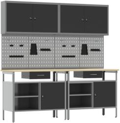 vidaXL Munkapad készlet fiókkal polcokkal 8 pcs Fekete Porszórt acél (3321494)