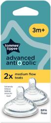 Tommee Tippee Tetina din silicon anti-colici cu flux mediu, +3 luni, 2 bucati, Tommee Tippee