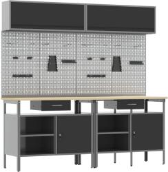 vidaXL Munkapad készlet fiókkal polcokkal tárolóval 8 pcs Fekete Acél (3321498)