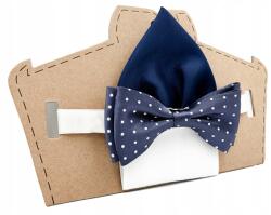 CGM Gyerek csokornyakkendő szürke, fehér pöttyös, párnahuzattal (Mucha chłopięca w groszki z poszetką)