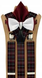 CGM Hevederek bordó skót kockás legyező mintával (Bordowa szkocka krata - mucha z poszetką)