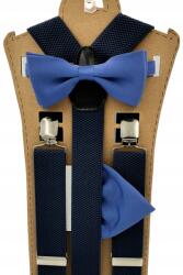 CGM Sötétkék nadrágtartó kék csokornyakkendővel és díszítéssel (Szelka jednolita - mucha z poszetką)