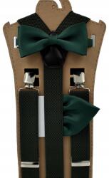 CGM Üvegzöld nyakkendő szett zöld csokornyakkendővel és zsebkendővel (Szelka jednolita - mucha z poszetką)